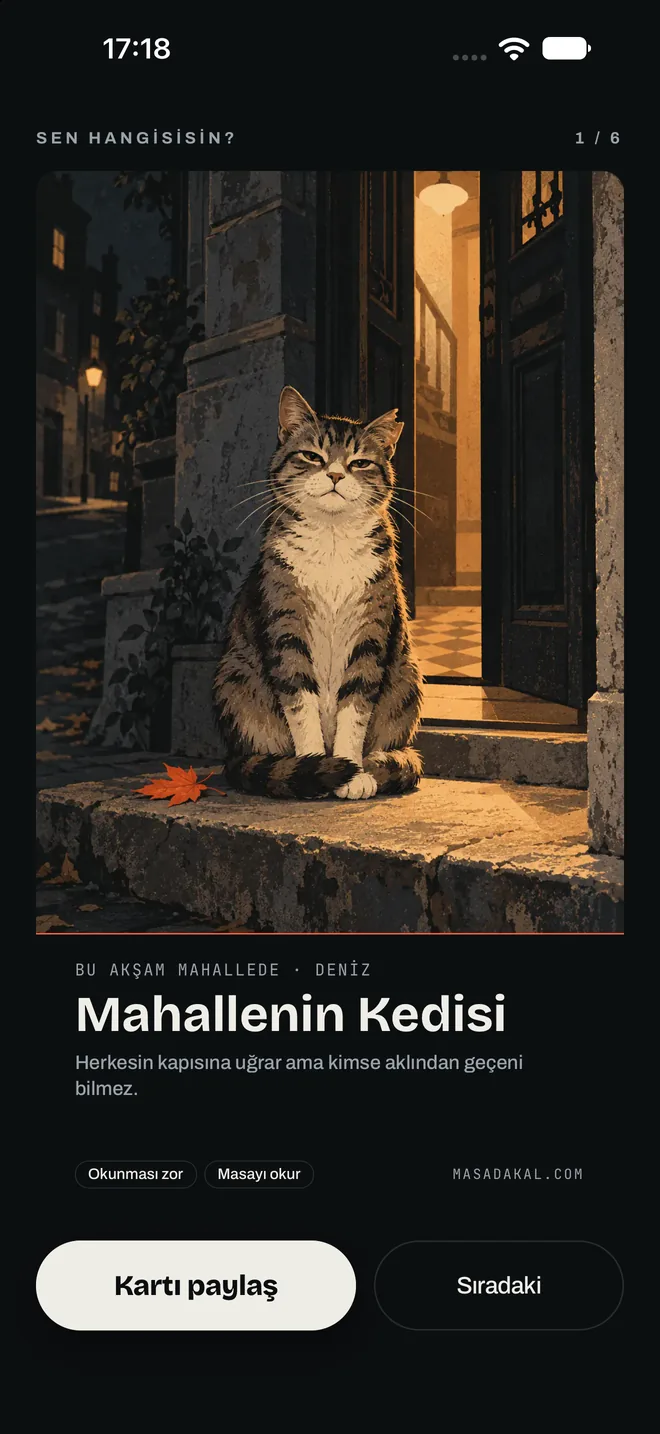 Oyun sonunda Mahallenin Kedisi karakter kartı